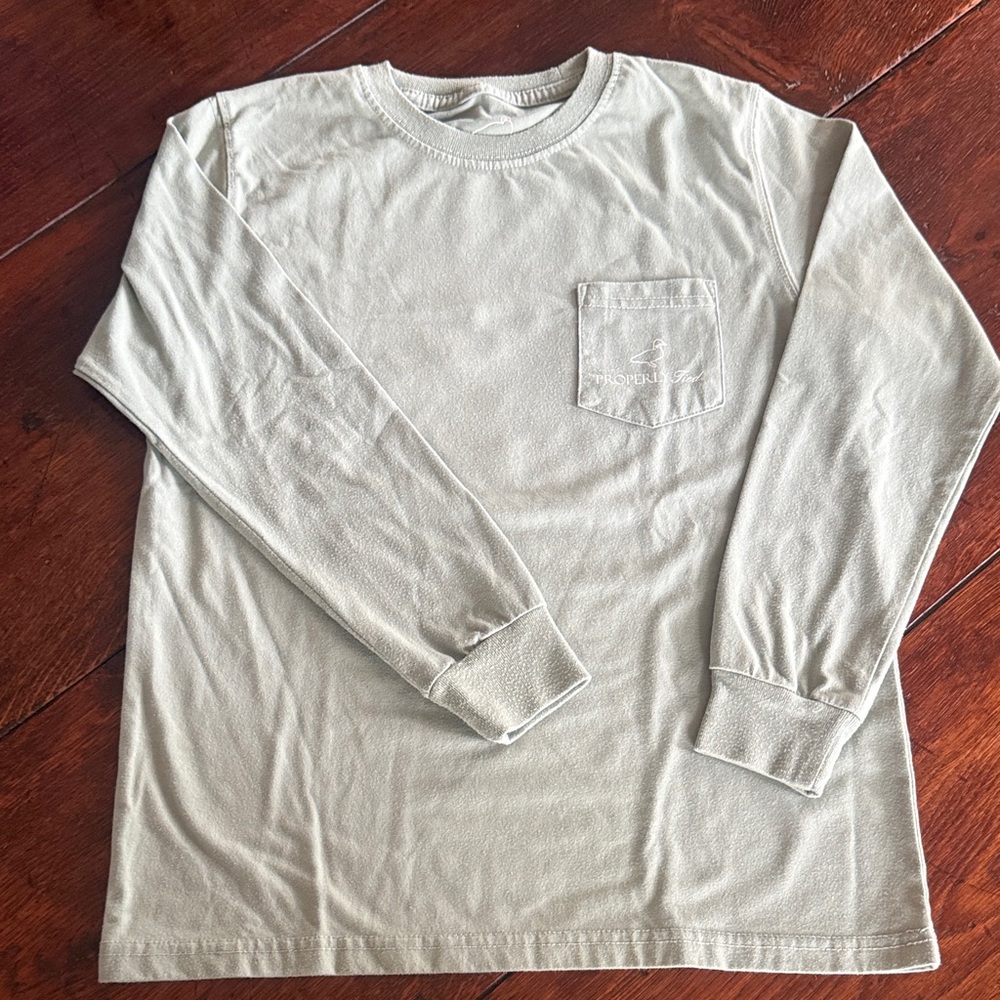 Properly Tide youth Long-Sleeve Pocket Tee in Light Olive - ComfortFit